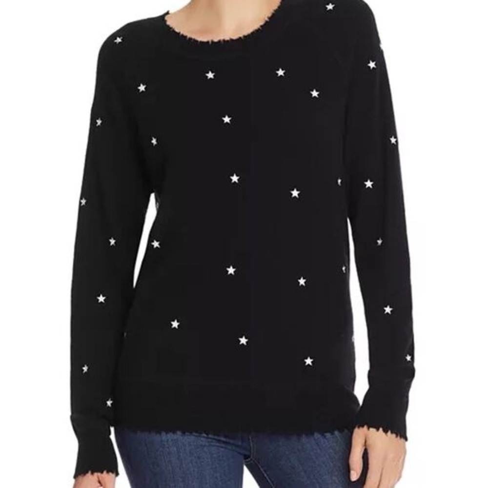 Aqua Women’s Cashmere Embroidered Star Pullover Sweater in Black Size M Luxury